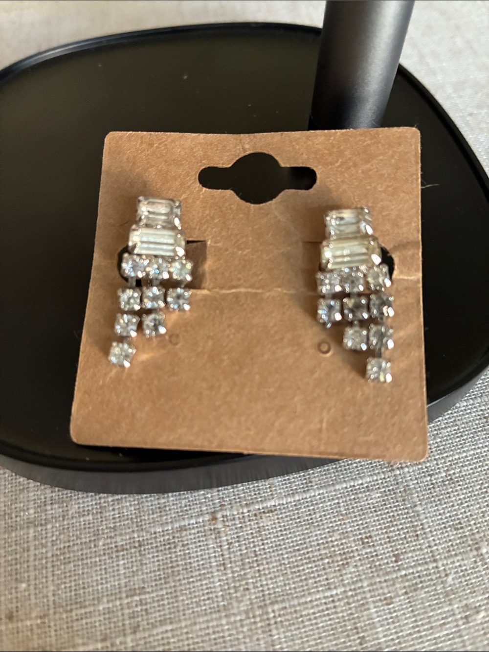 A Vintage Silver Crystal Cascade Drop Earrings - Screw Back - Women Jewelry